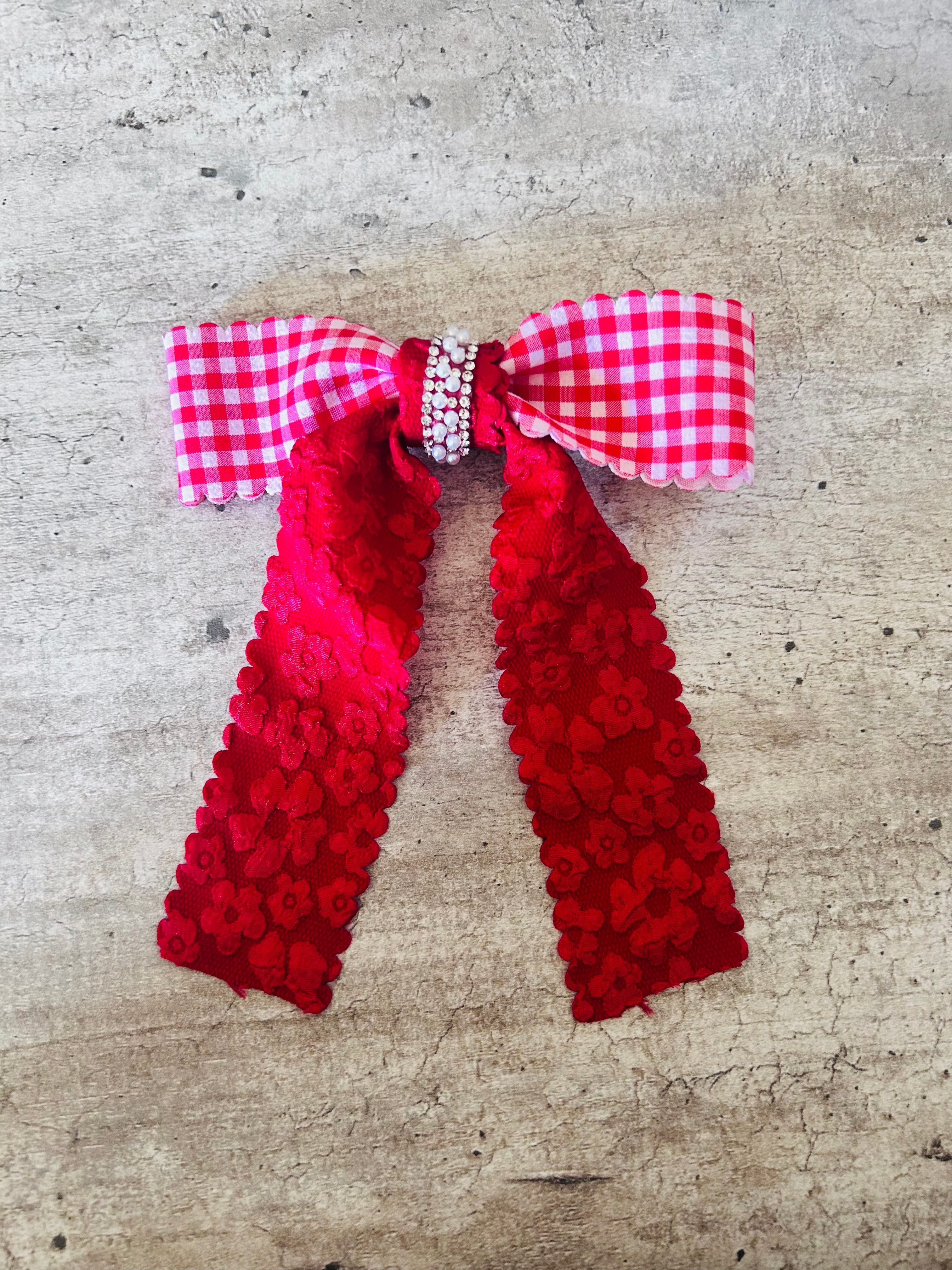 Red Checkered Lace Bow